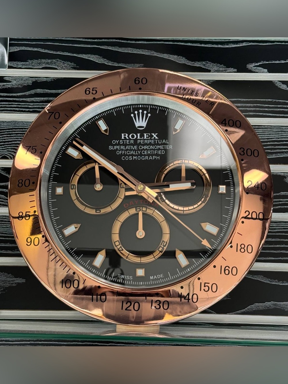 DAYTONA Cosmograph Wall Clock | Rose Gold Bezel Insert | Black Dial